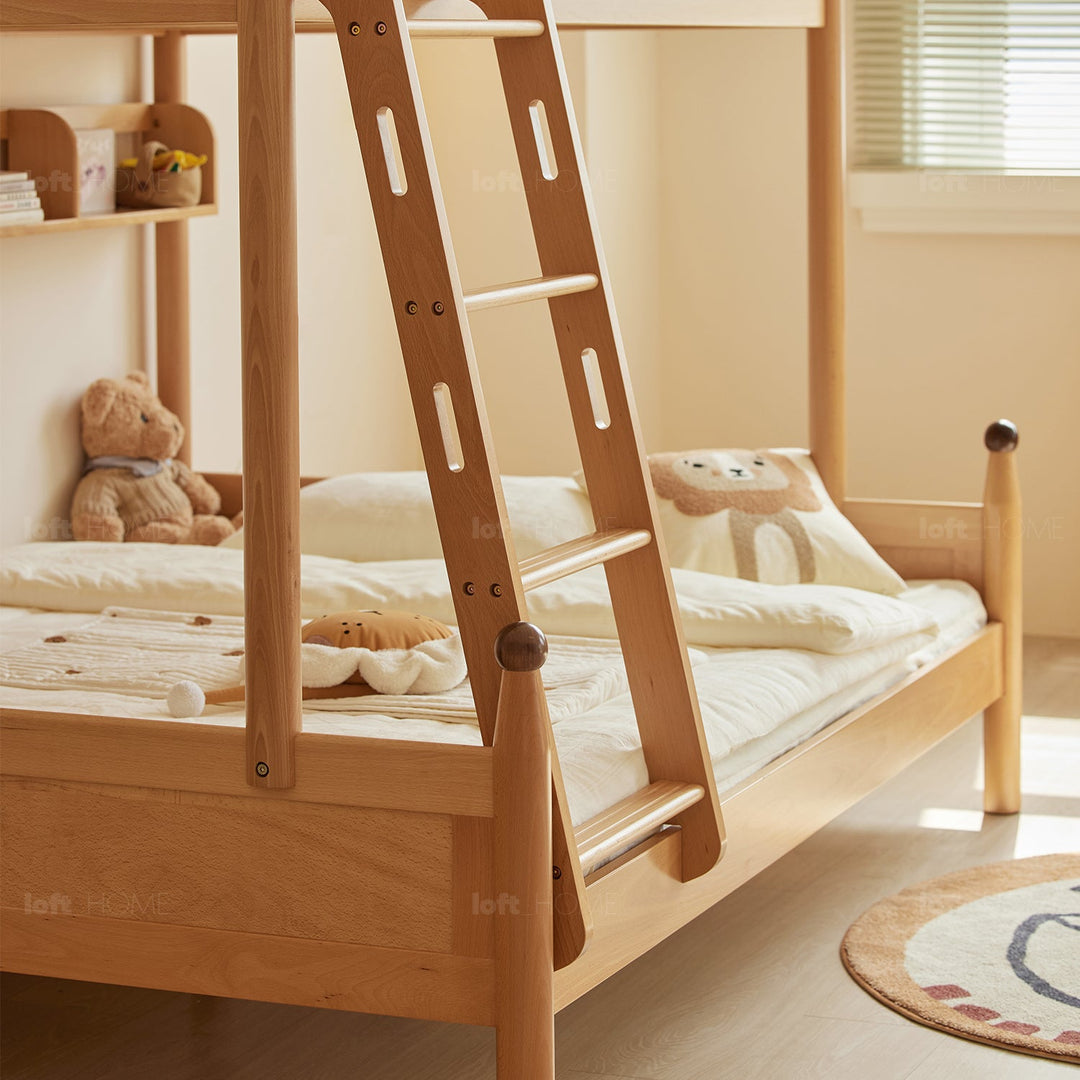 Scandinavian wood kids bunk bed bear color swatches.