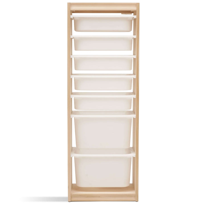 Scandinavian wood kids cabinet whimsi tall in white background.