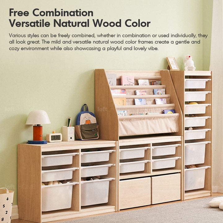 Scandinavian wood kids cabinet whimsi tall in real life style.