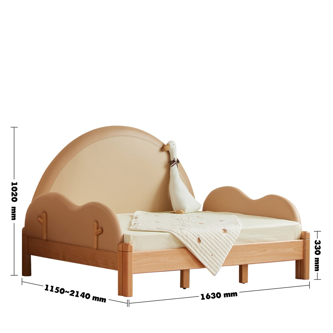 Scandinavian wood kids extendable bed deer size charts.