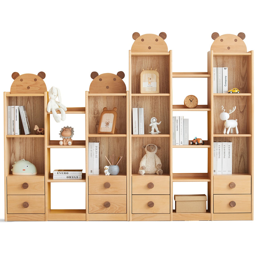 Scandinavian wood kids shelf bear in white background.