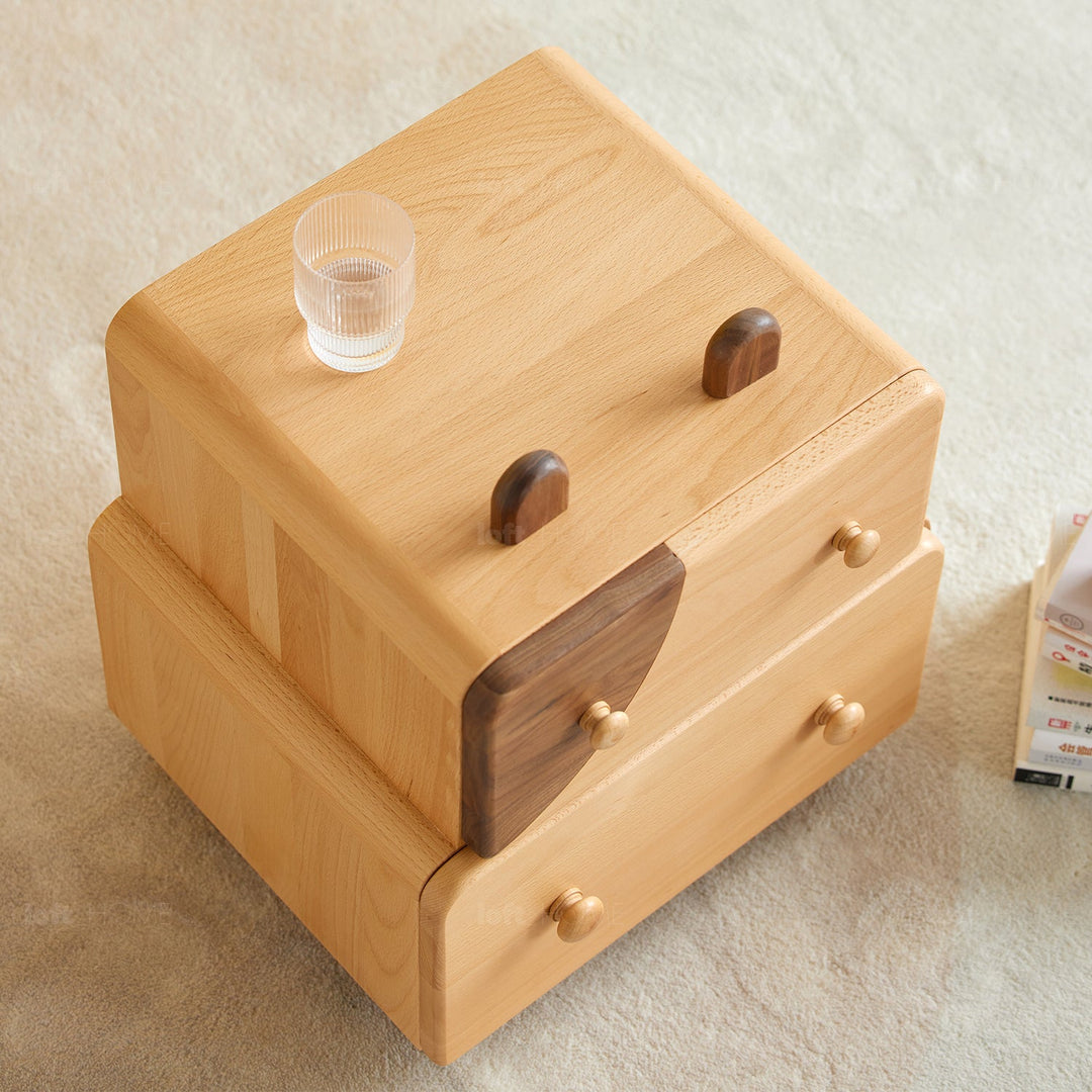 Scandinavian wood kids side table momo with context.