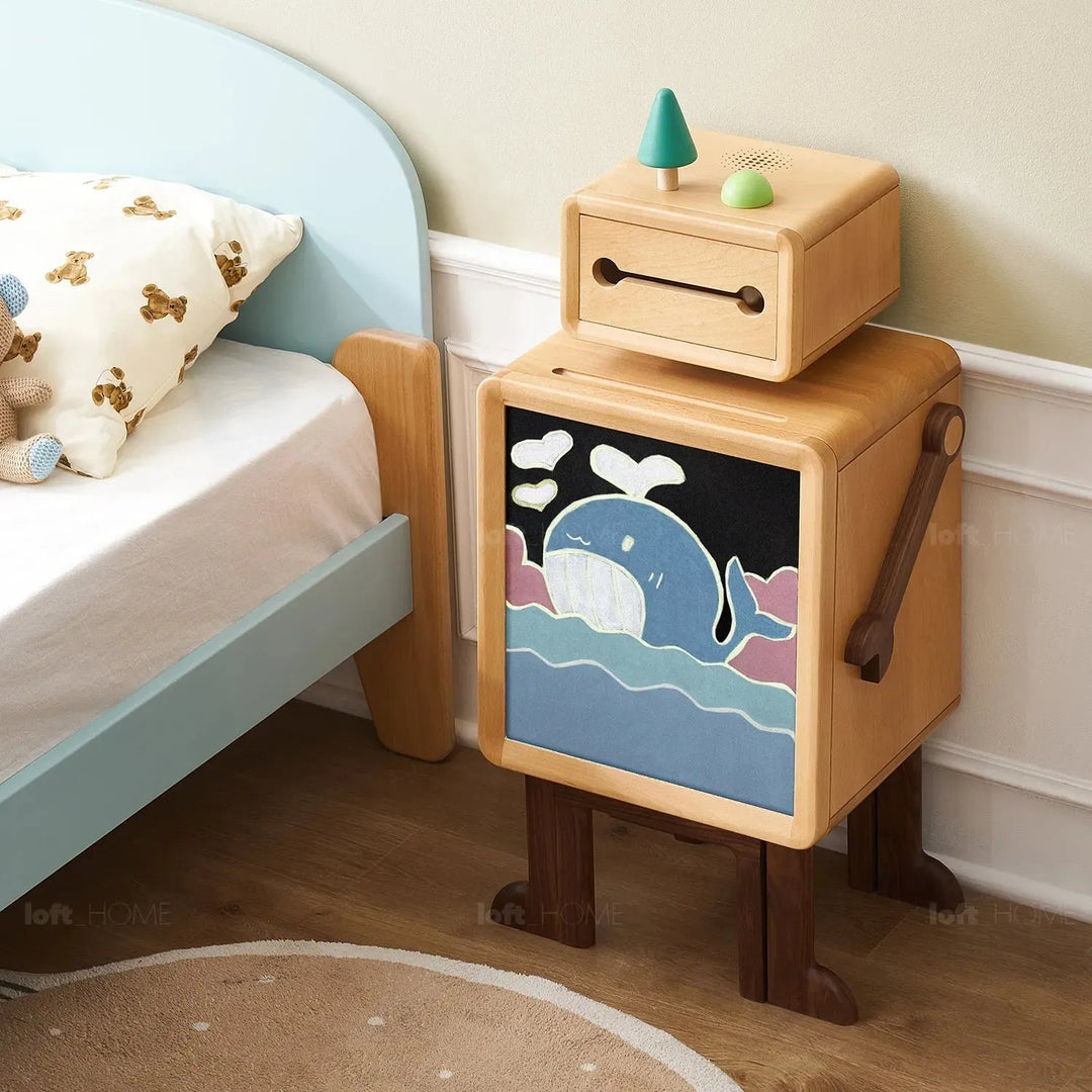 Scandinavian wood kids side table robo material variants.