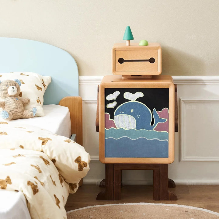 Scandinavian wood kids side table robo color swatches.