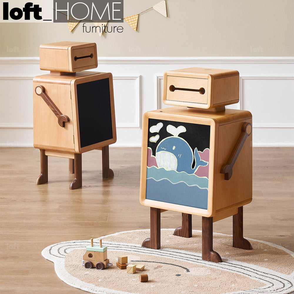 Scandinavian wood kids side table robo primary product view.