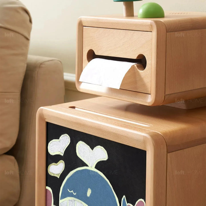 Scandinavian wood kids side table robo in details.