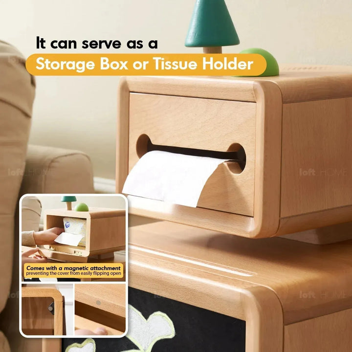 Scandinavian wood kids side table robo in panoramic view.