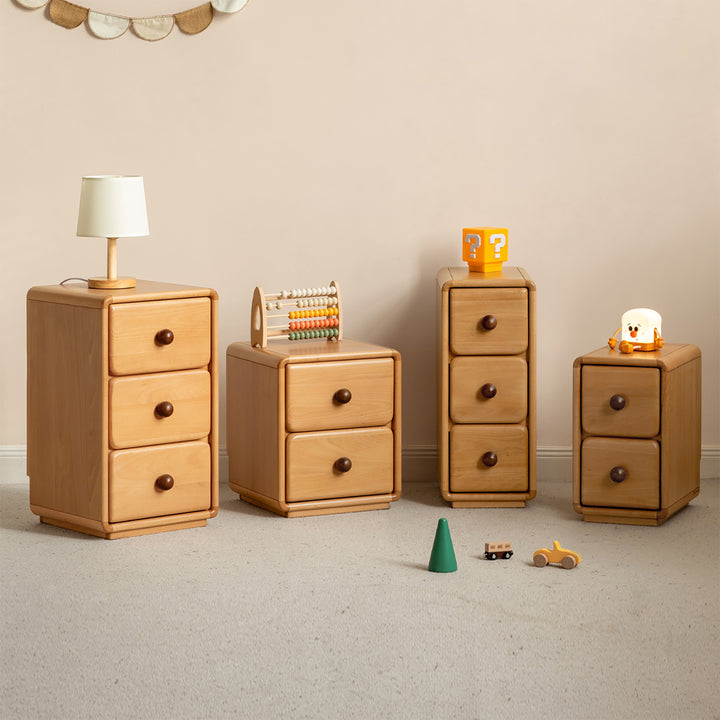 Scandinavian wood kids side table yunae material variants.