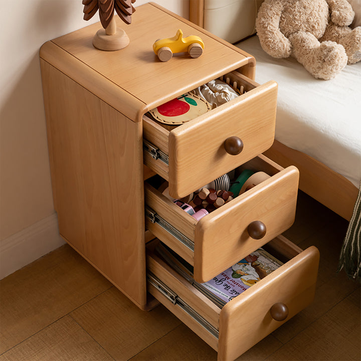 Scandinavian wood kids side table yunae in details.