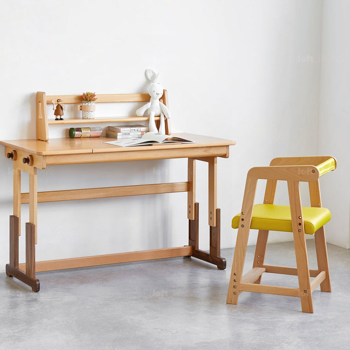 Scandinavian wood kids study chair elevate with context.