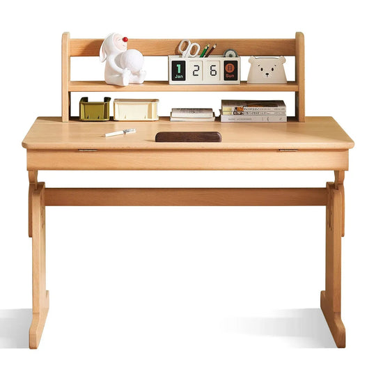 Scandinavian wood kids study table elevate in white background.