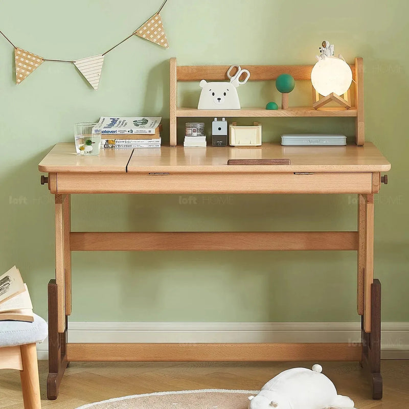 Scandinavian wood kids study table lift color swatches.