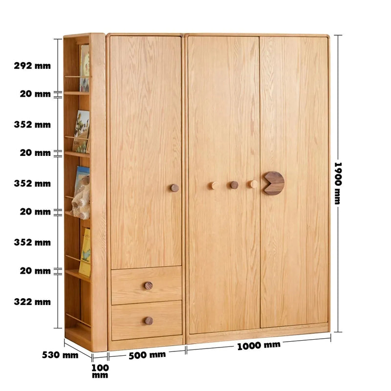 Scandinavian wood kids wardrobe pacman size charts.