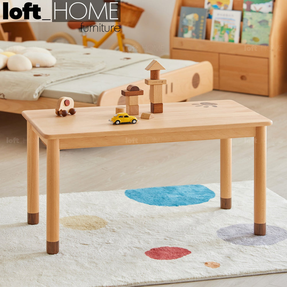 Scandinavian wood rectangle kids table bear primary product view.