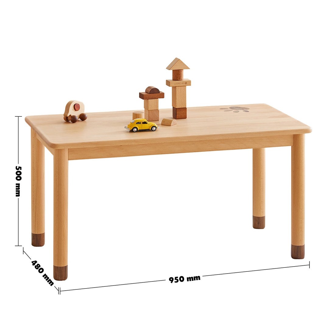Scandinavian wood rectangle kids table bear size charts.