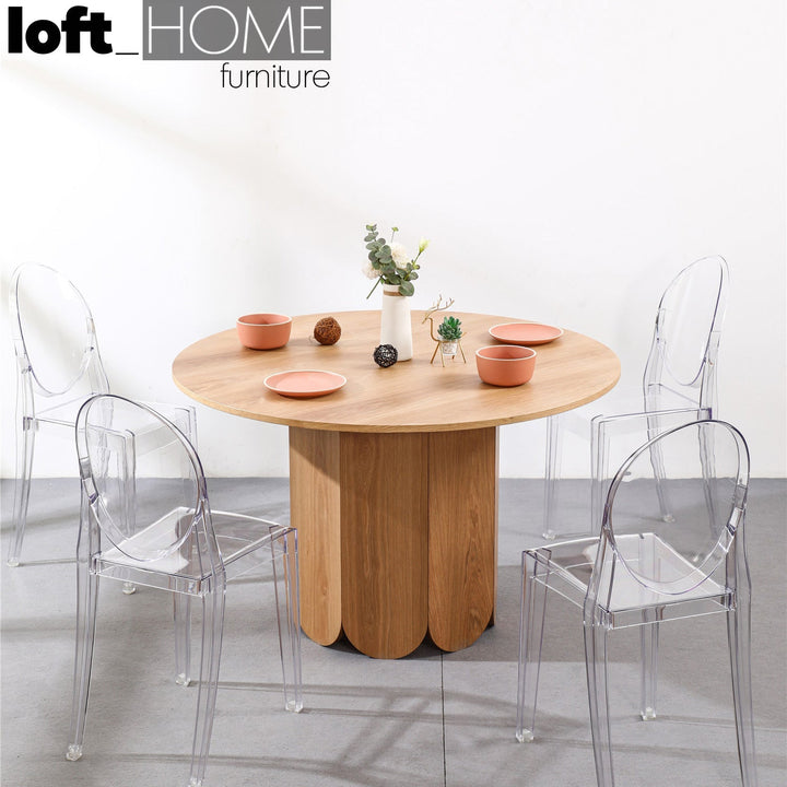 Scandinavian wood round dining table elenor layered structure.