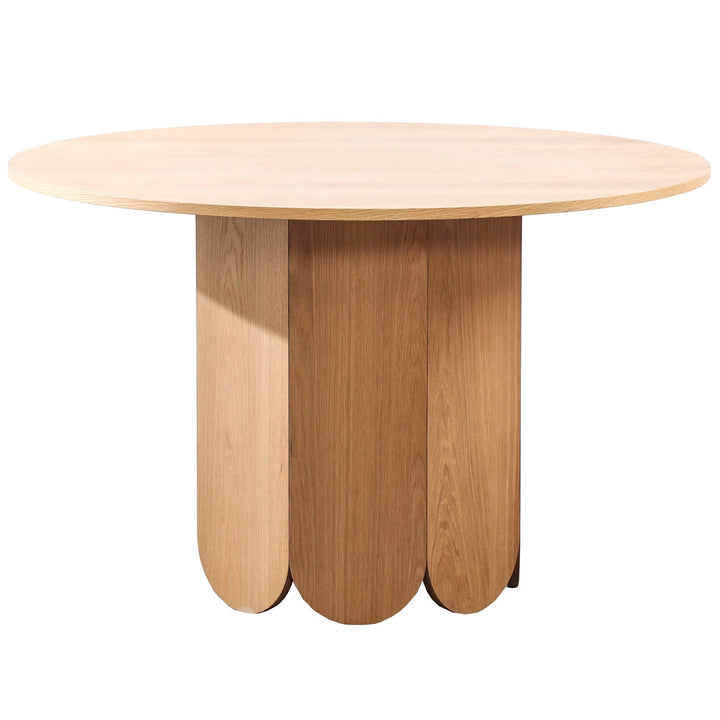 Scandinavian wood round dining table elenor in panoramic view.