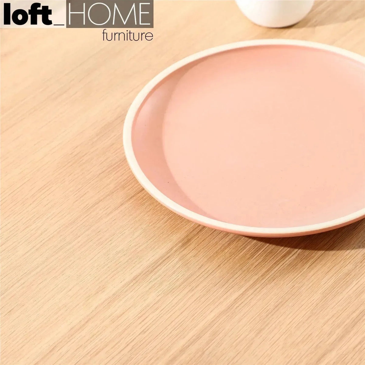 Scandinavian wood round dining table elenor in close up details.