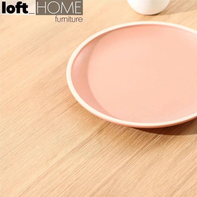 Scandinavian wood round dining table elenor in close up details.