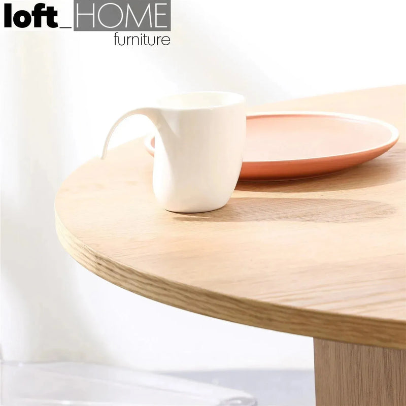 Scandinavian wood round dining table elenor in details.