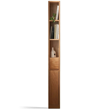 Scandinavian wood bookshelf corner fortune in white background.