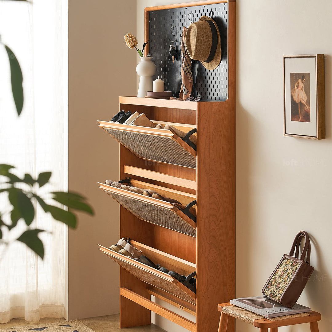 Scandinavian Wood Shoe Cabinet CHERRY BRAID