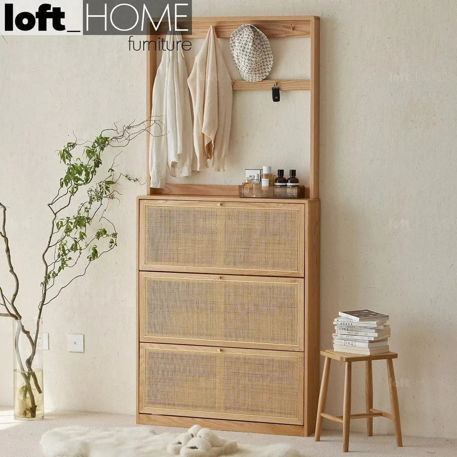 Scandinavian wood shoe cabinet rustic vine primary product view.