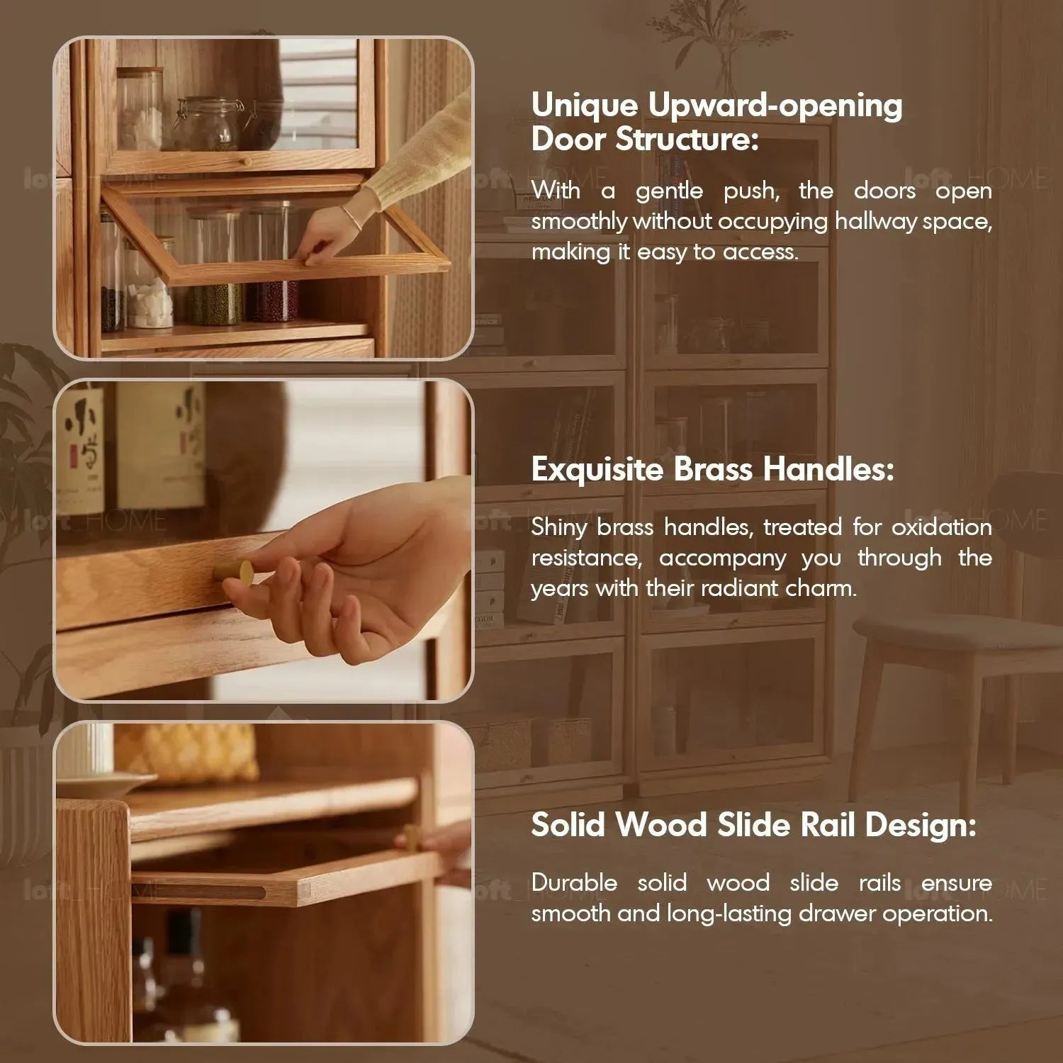 Scandinavian wood side cabinet winston in panoramic view.