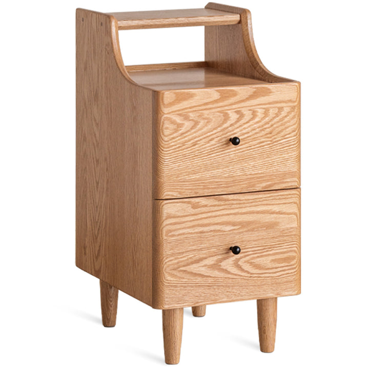 Scandinavian wood side table beside in still life.