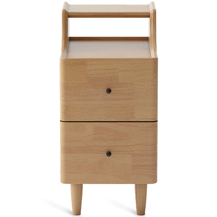 Scandinavian wood side table beside conceptual design.