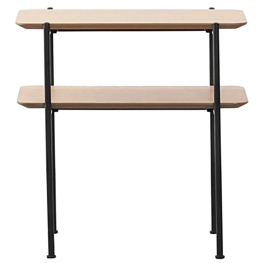 Industrial wood side table carlos in white background.