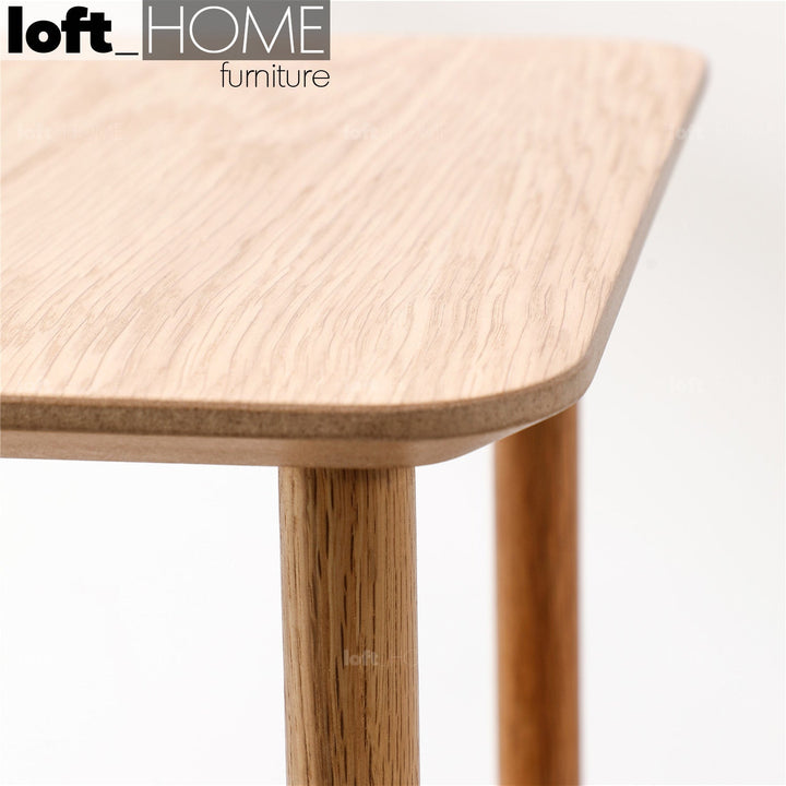 Scandinavian wood side table luh with context.