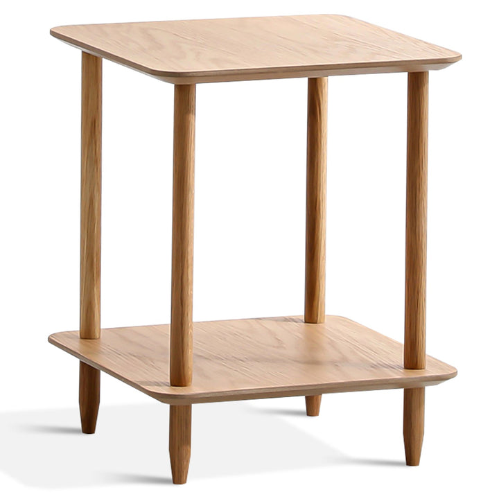 Scandinavian wood side table luh in white background.