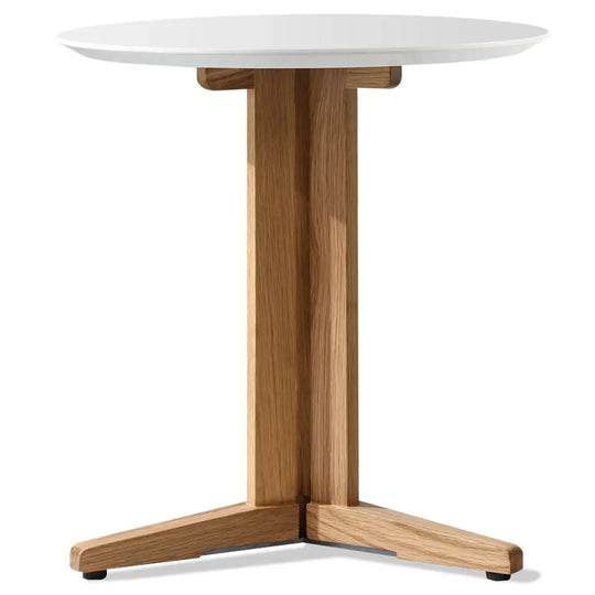 Modern wood side table nick in white background.