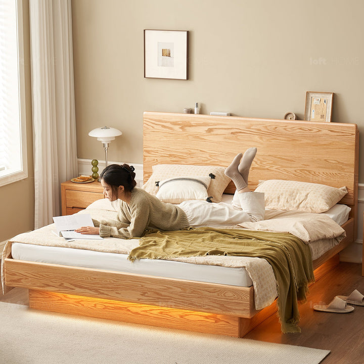 Scandinavian wood storage bed frame oakmist detail 5.