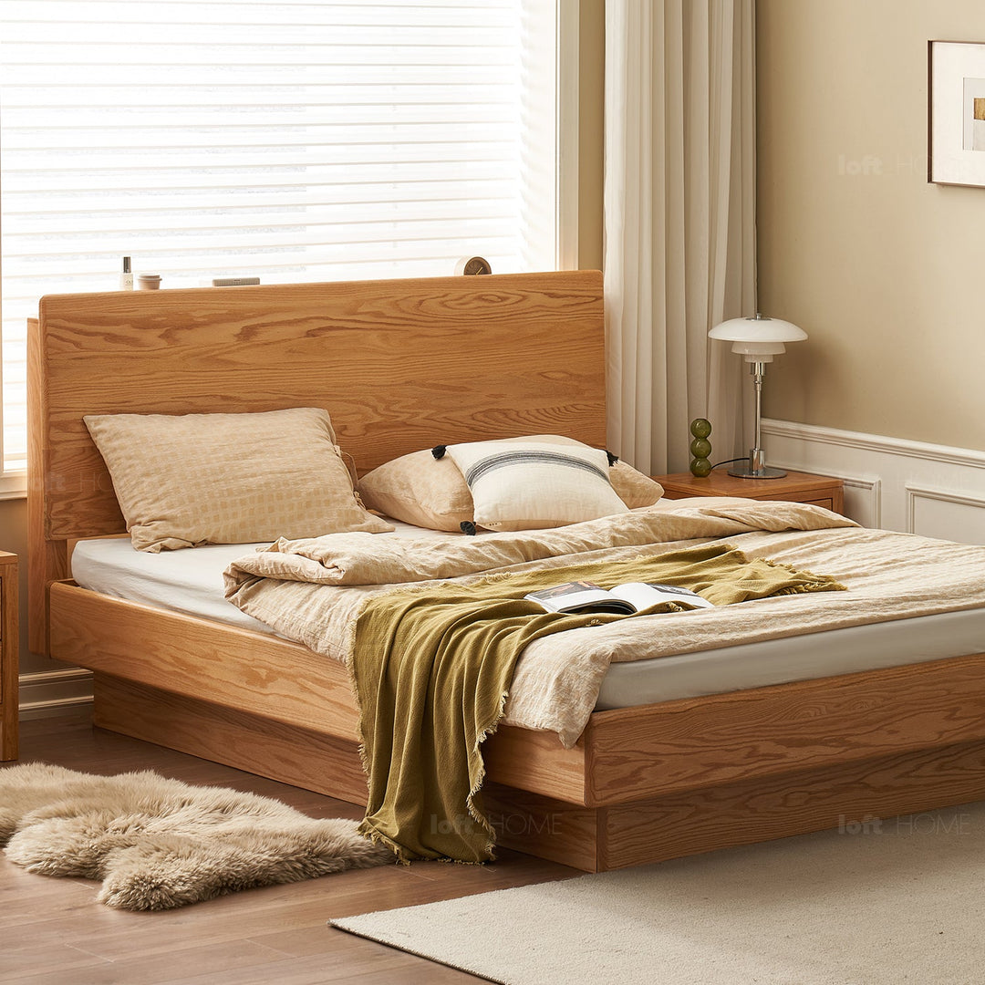 Scandinavian wood storage bed frame oakmist detail 2.