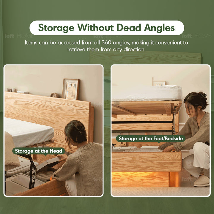 Scandinavian wood storage bed frame oakmist with context.