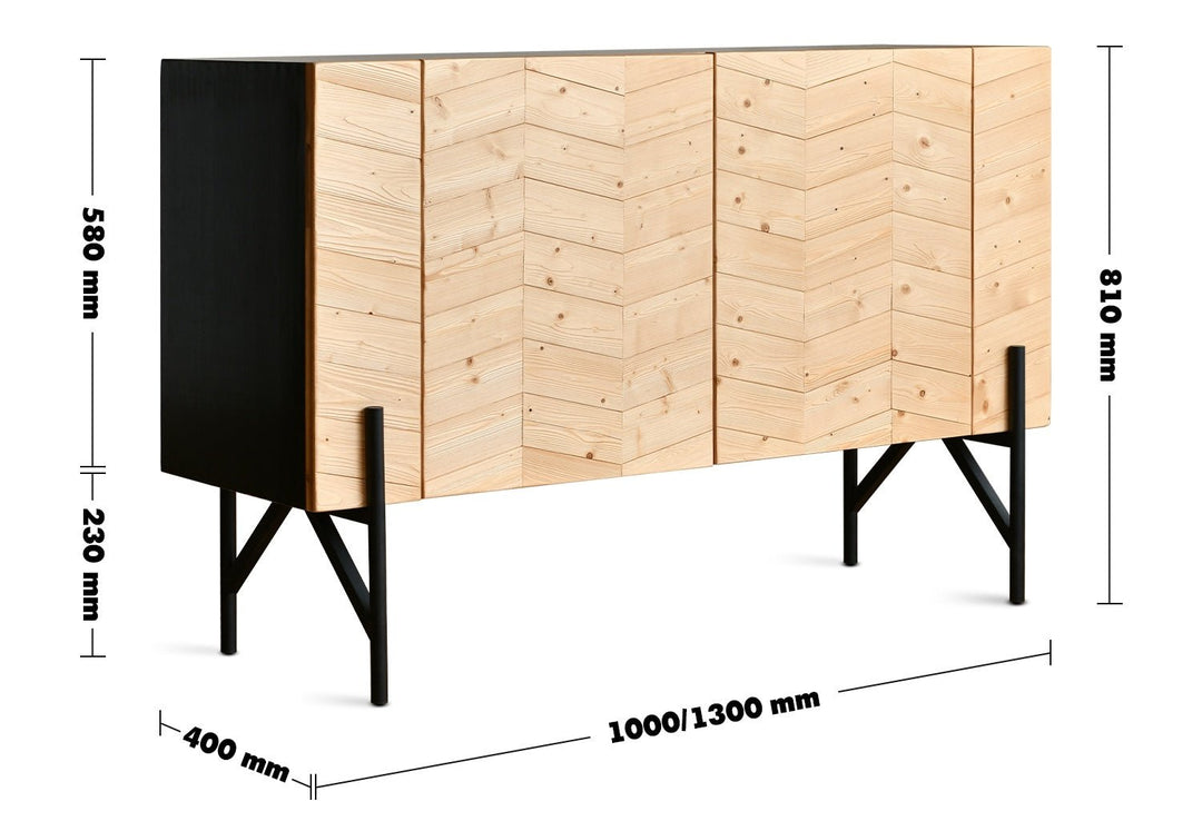 Scandinavian wood storage cabinet chevron size charts.