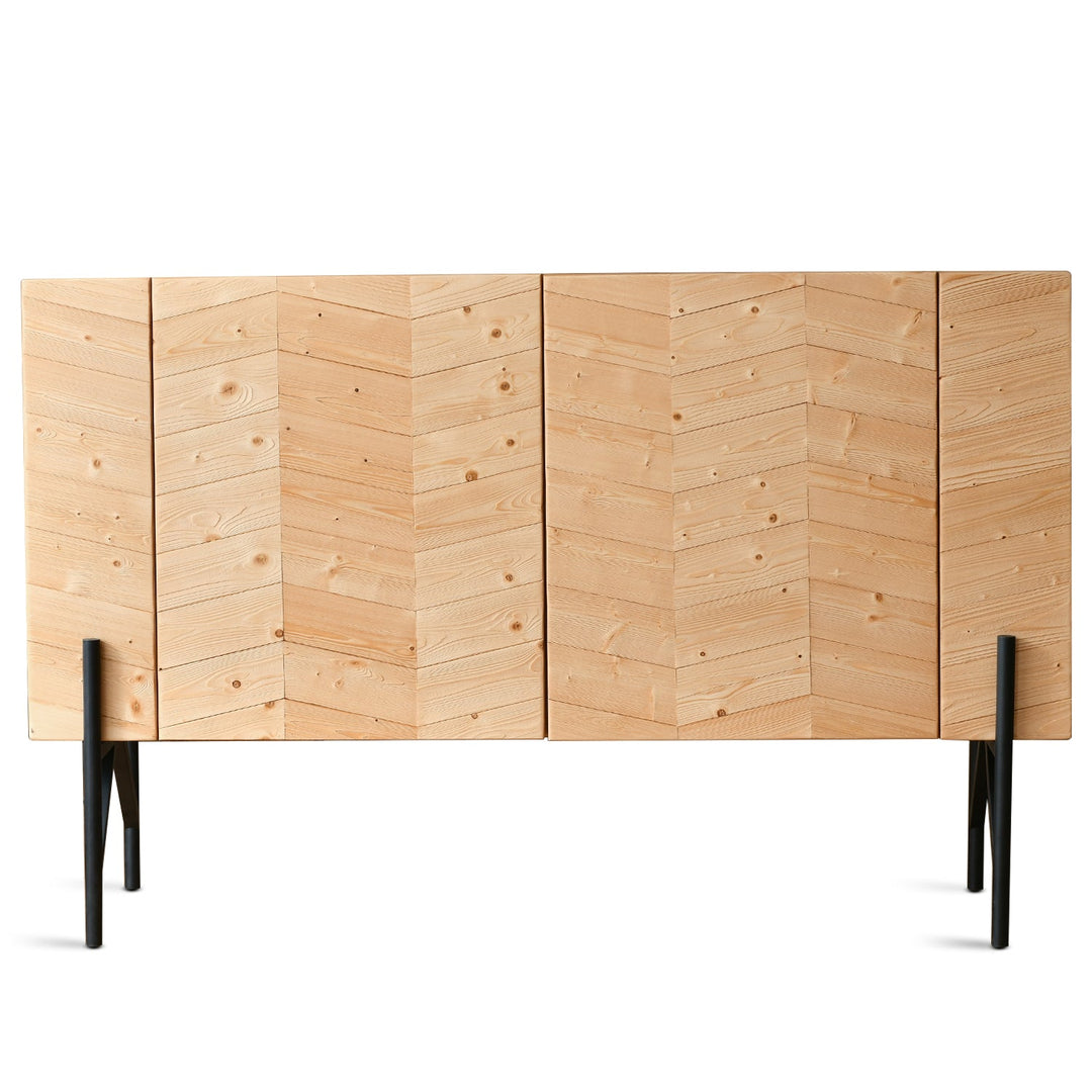 Scandinavian wood storage cabinet chevron in white background.