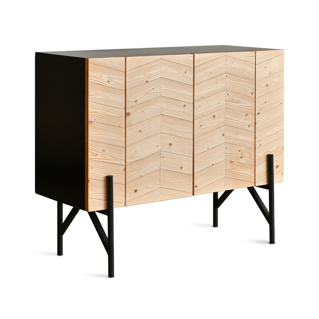 Scandinavian wood storage cabinet chevron detail 1.
