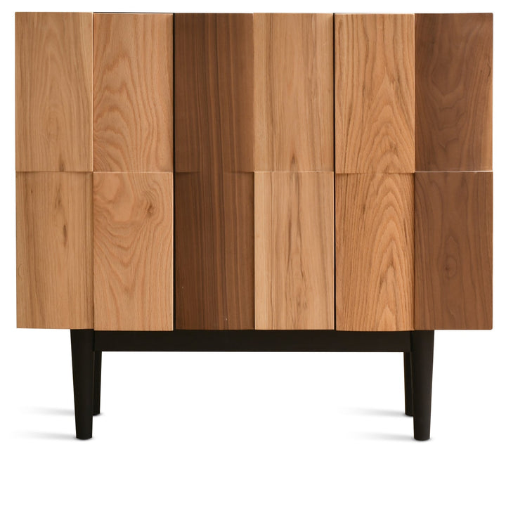 Scandinavian wood storage cabinet variation 1 in white background.
