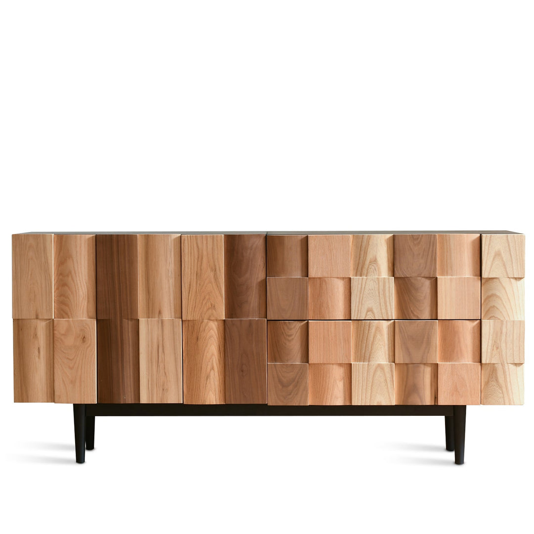 Scandinavian wood storage cabinet variation 2 in white background.