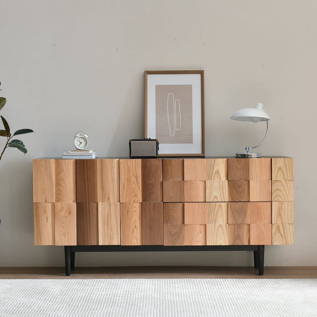 Scandinavian wood storage cabinet variation 2 material variants.