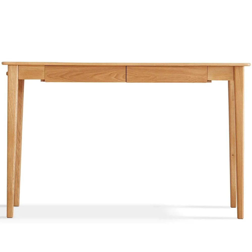 Scandinavian wood study desk belle in white background.