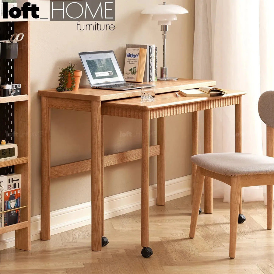 Scandinavian wood study desk twin layer primary product view.