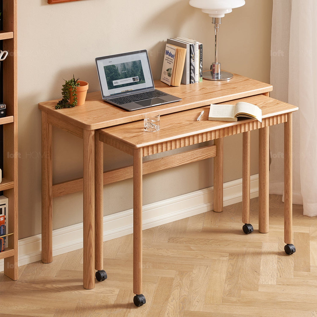 Scandinavian wood study desk twin layer detail 3.