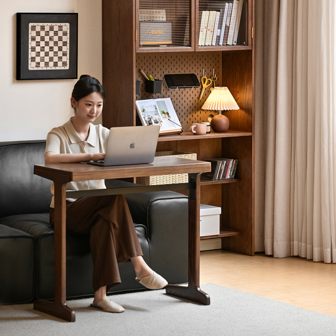 Scandinavian wood study table kangaroo with context.