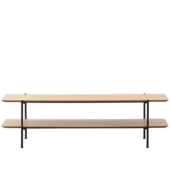 Industrial wood tv console carlos in white background.