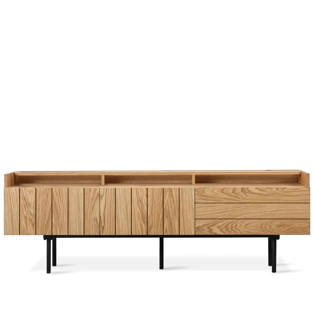 Modern wood tv console lumi in white background.