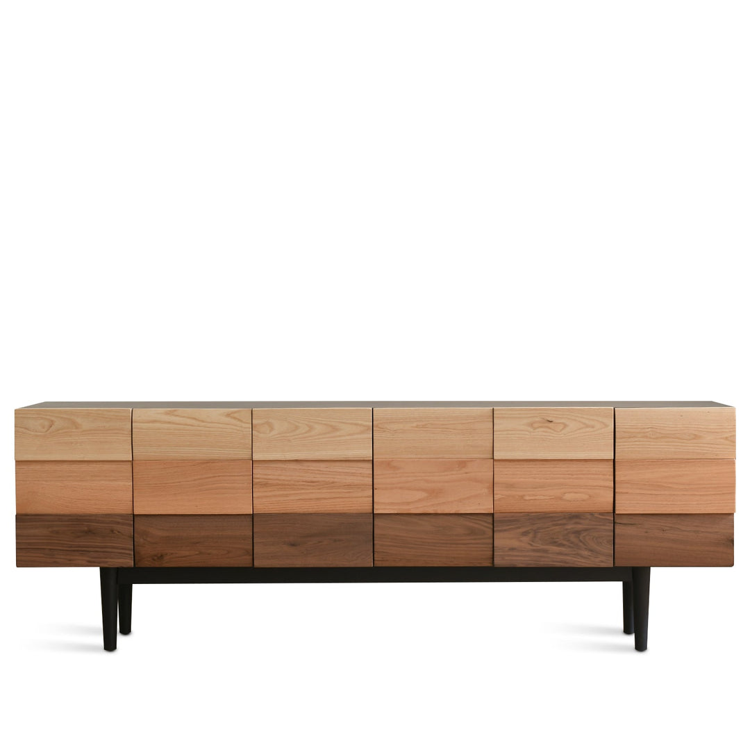Scandinavian wood tv console variation 1 in white background.
